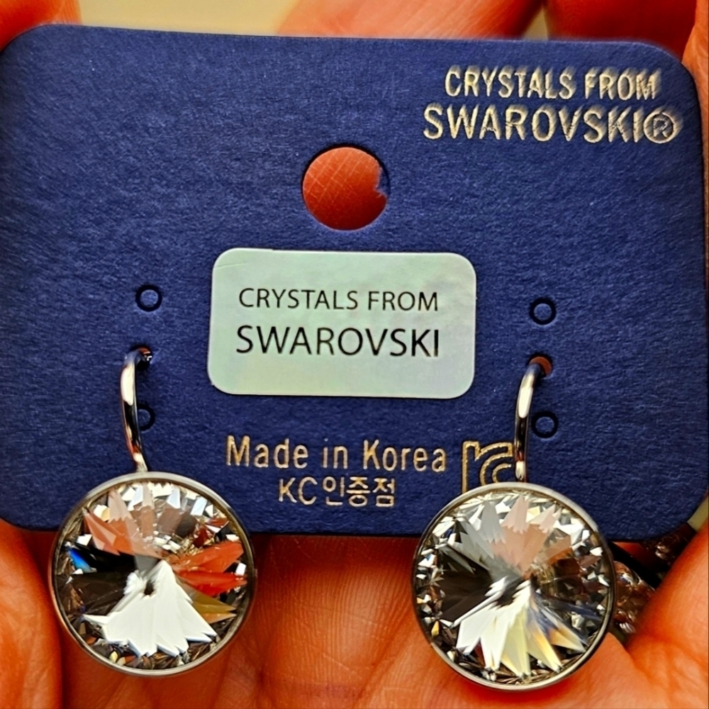 New! Swarovski Element ClearWhite 13mm Leverback earrings Round Dangle Sparkling